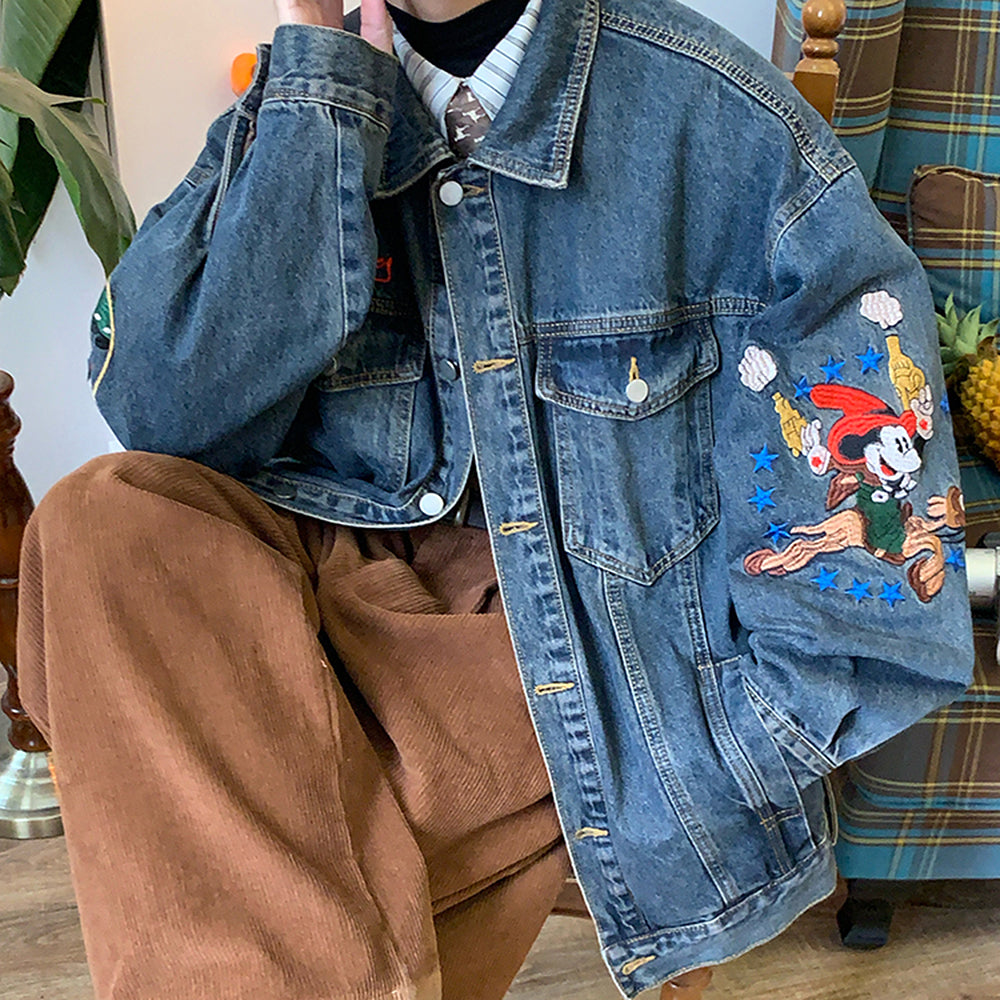 90s kids embroidery denim jacket boogzel clothing
