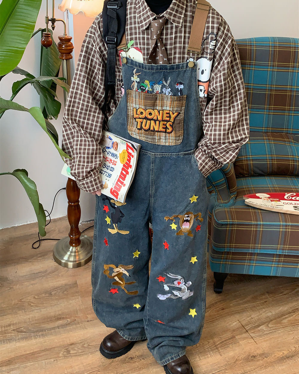 90s aesthetic embroidered overalls boogzel clothing