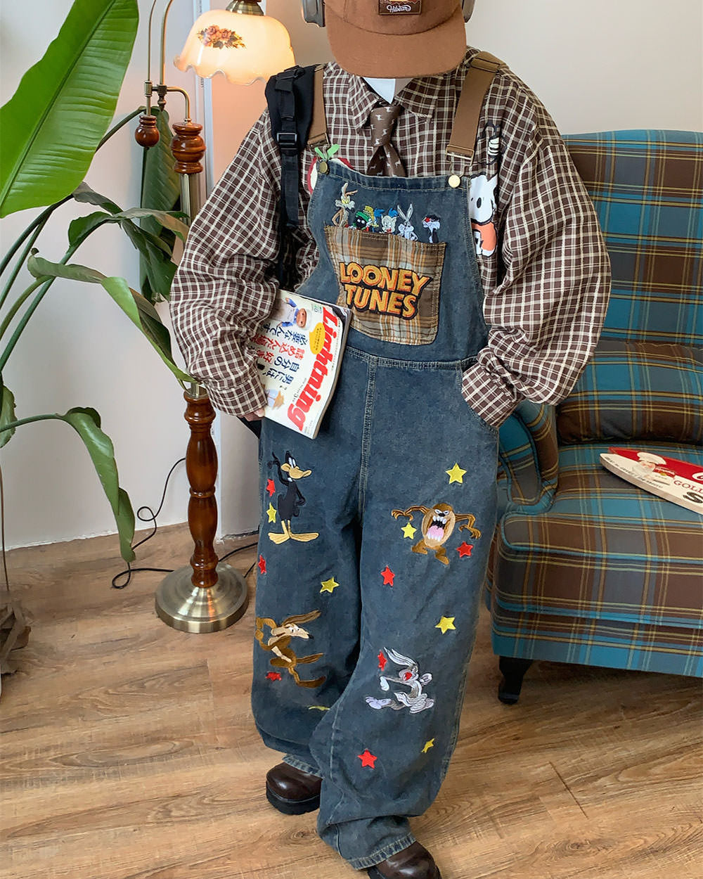 90s aesthetic embroidered overalls boogzel clothing
