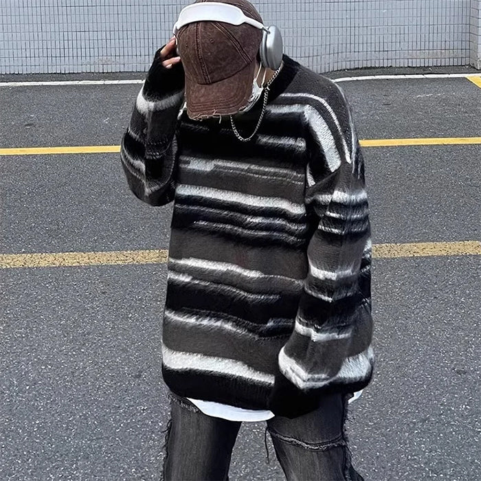 grunge striped knit sweater boogzel clothing