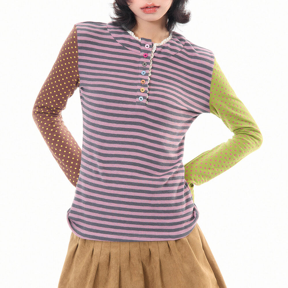 90s striped polka dot long sleeve top boogzel clothing