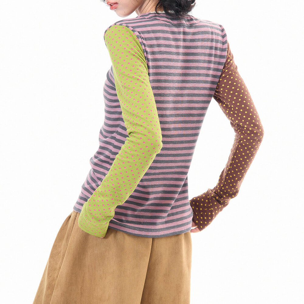 90s striped polka dot long sleeve top boogzel clothing