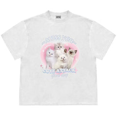 Aesthetic t shirt with a sweet graphic of fluffy kittens and the text Miss You Cute Attack, Good Day  boogzel