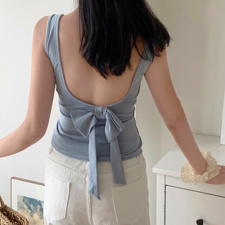 Blush Built-In Cup Bow Top - Back bow top - boogzel clothing