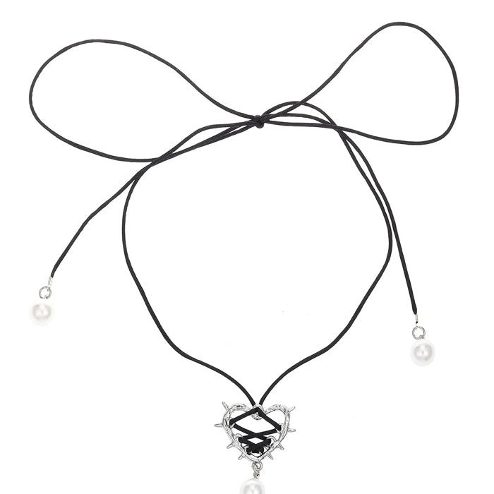 bow lace up heart necklace boogzel clothing