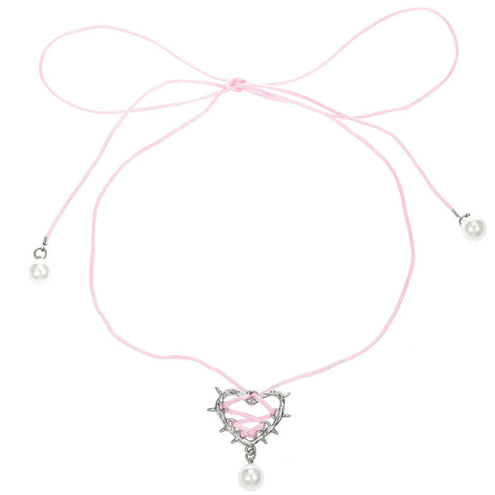 bow lace up heart necklace boogzel clothing