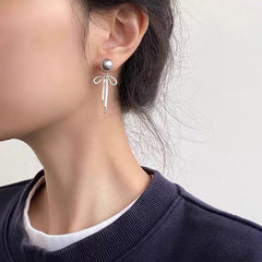 bow pendant pearl earrings boogzel clothing