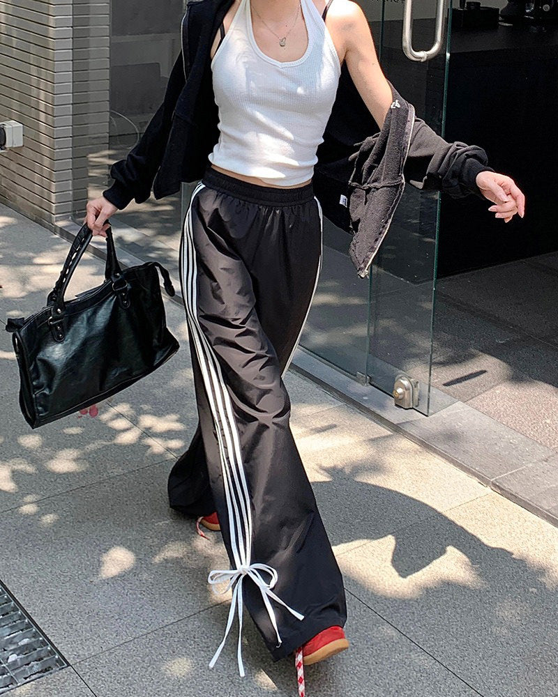 Bow Tie Side Stripe Pants - coquette bowside stripe pants - boogzel clothing