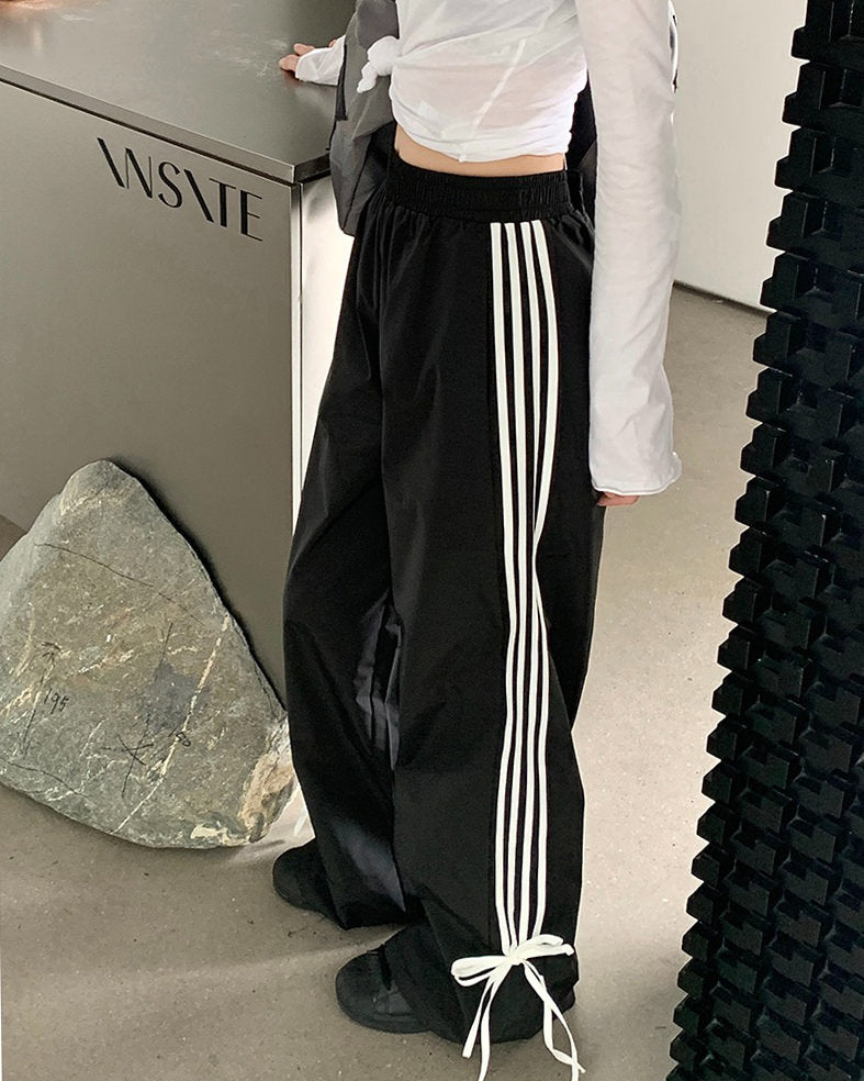Bow Tie Side Stripe Pants - coquette bowside stripe pants - boogzel clothing