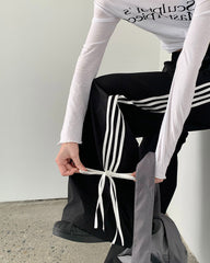 Bow Tie Side Stripe Pants - coquette bowside stripe pants - boogzel clothing