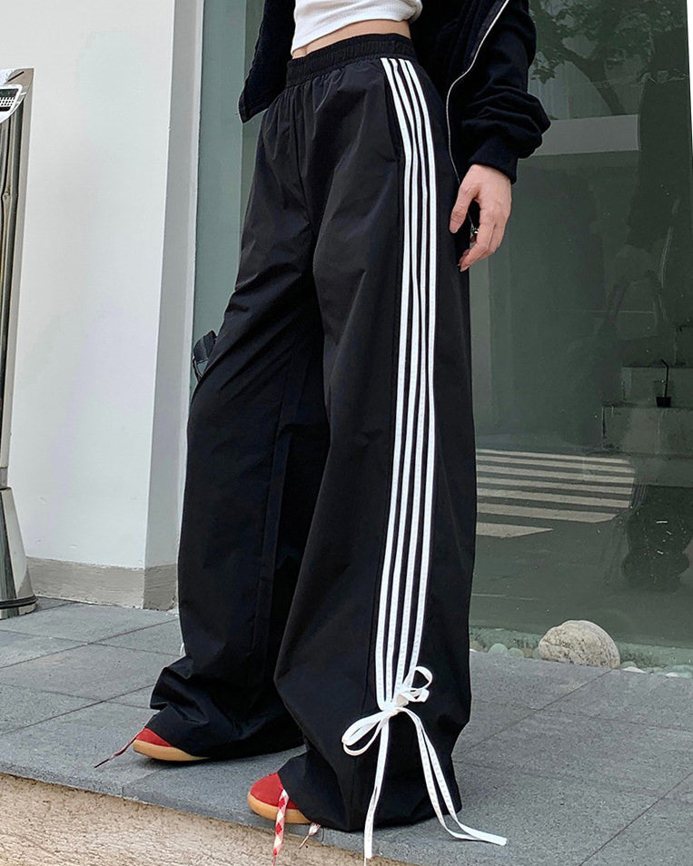 Bow Tie Side Stripe Pants - coquette bowside stripe pants - boogzel clothing
