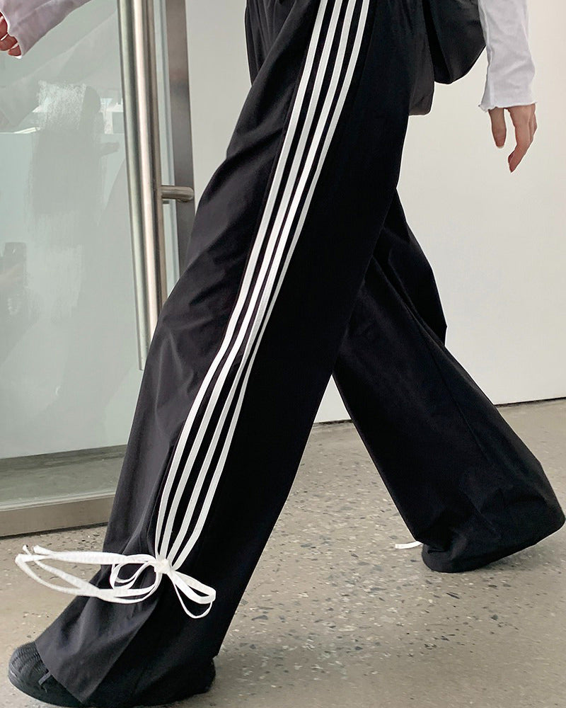 Bow Tie Side Stripe Pants - coquette bowside stripe pants - boogzel clothing