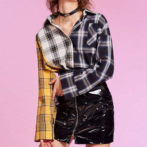 yellow grey checker shirt boogzel apparel