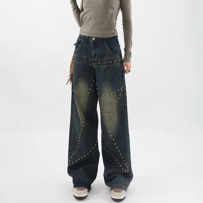 brown star rivet jeans boogzel clothing