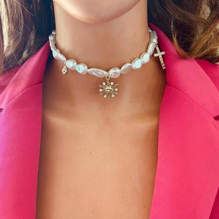 celestial sun pearl choker boogzel apparel