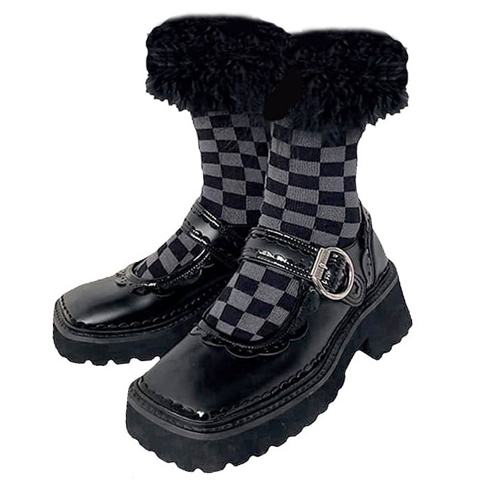 checkered fuzzy socks boogzel apparel