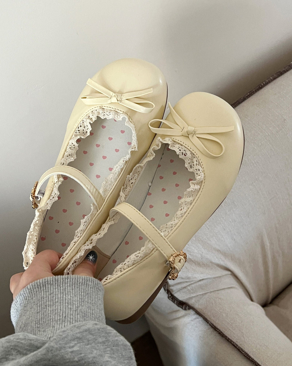 Coquette-Lace-Trim-Mary-Jane-Flats-yellow-Boogzel-Clothing
