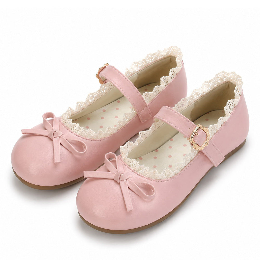 Coquette-Lace-Trim-Mary-Jane-Flats-pink-Boogzel-Clothing