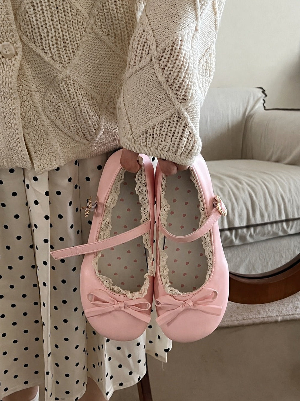 Coquette-Lace-Trim-Mary-Jane-Flats-pink-Boogzel-Clothing