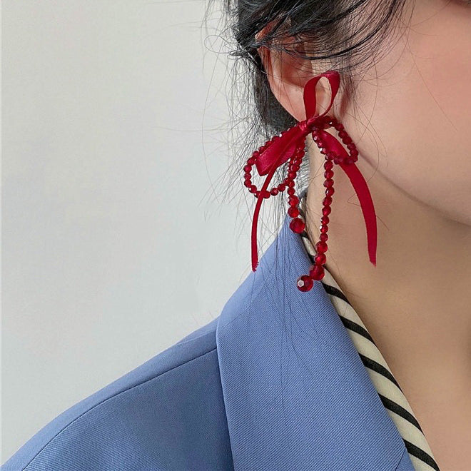 Coquette Aesthetic Red Bow Earrings