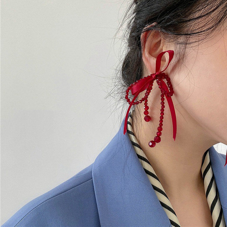 Coquette Aesthetic Red Bow Earrings