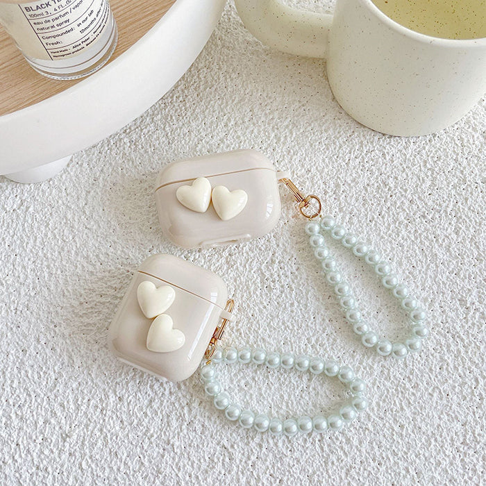 beige heart pearl chain airpods case shop