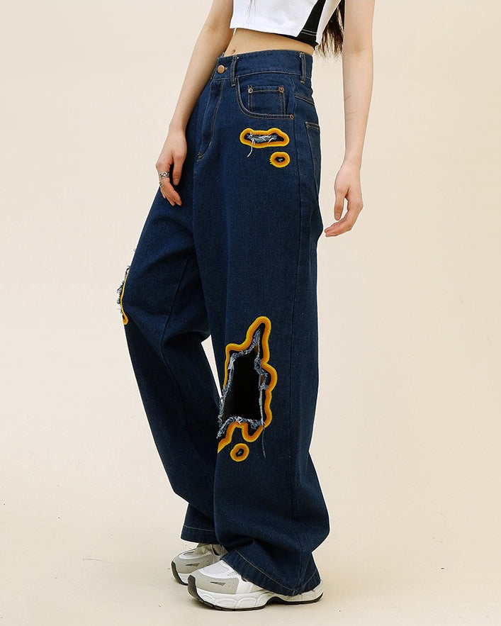 Feel The Burn Cut-Out Jeans - burnt out flame jeans boogzel clothing