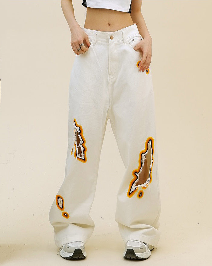 Feel The Burn Cut-Out Jeans - burnt out flame jeans boogzel clothing