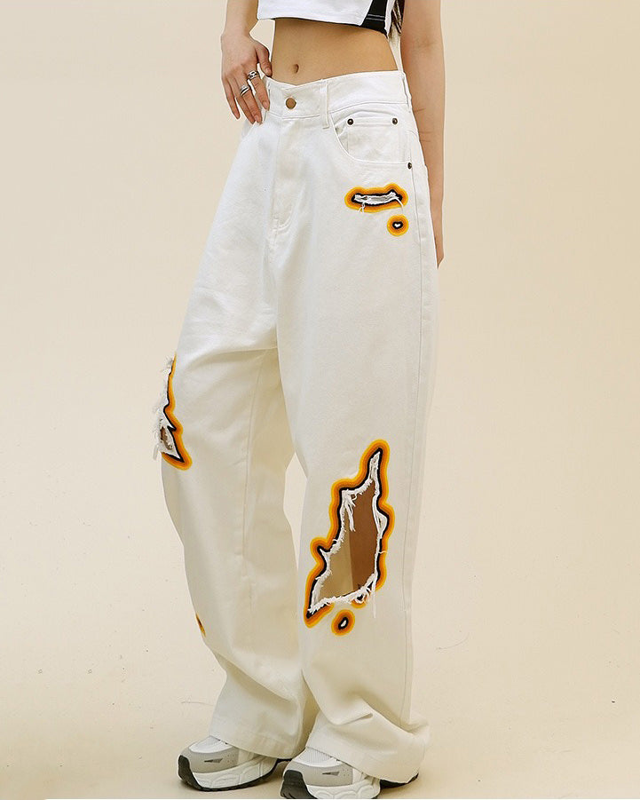 Feel The Burn Cut-Out Jeans - burnt out flame jeans boogzel clothing