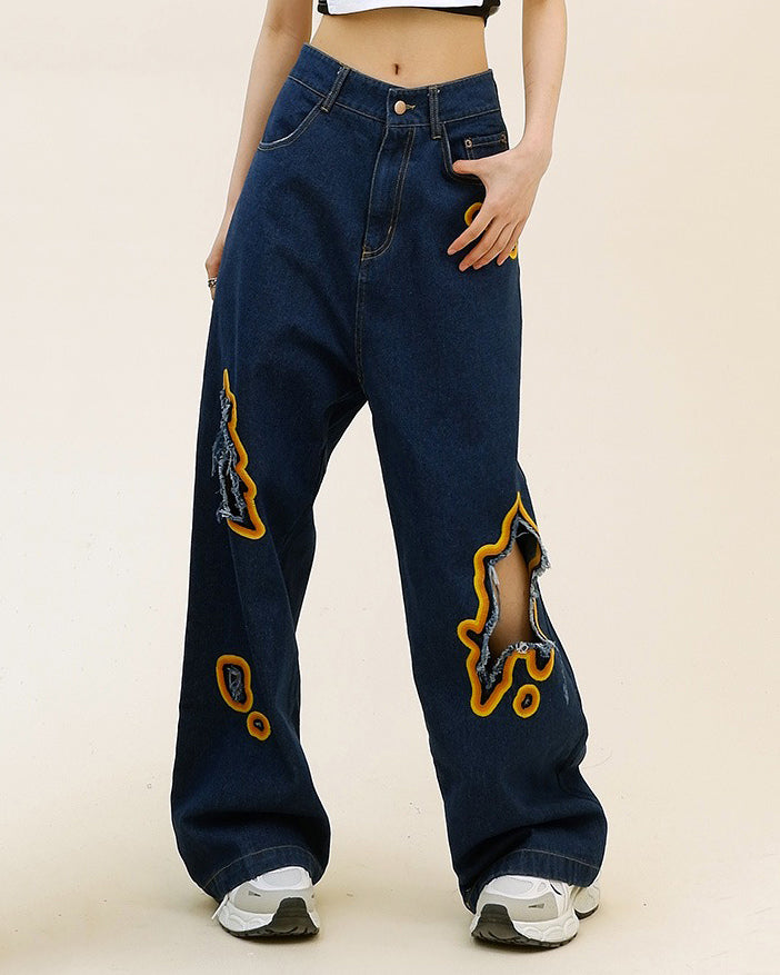 Feel The Burn Cut-Out Jeans - burnt out flame jeans boogzel clothing