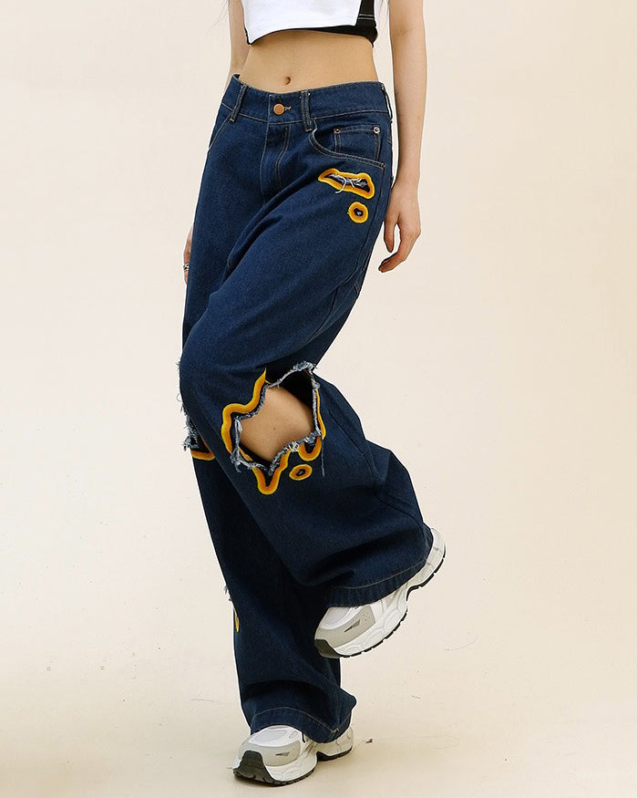 Feel The Burn Cut-Out Jeans - burnt out flame jeans boogzel clothing