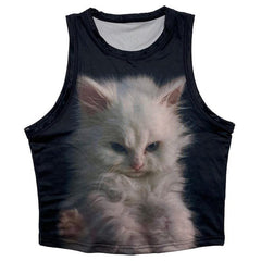 Fluffy Angry Kitten Baby Tee - black t shirt with white angry cat - y2k outfits - boogzel clothing