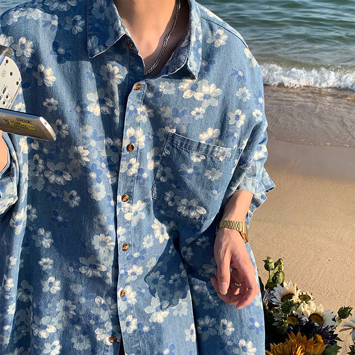 aesthetic short sleeve denim shirt boogzel apparel
