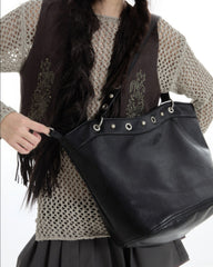 Grommet-Stud-Black-Shoulder-Bag