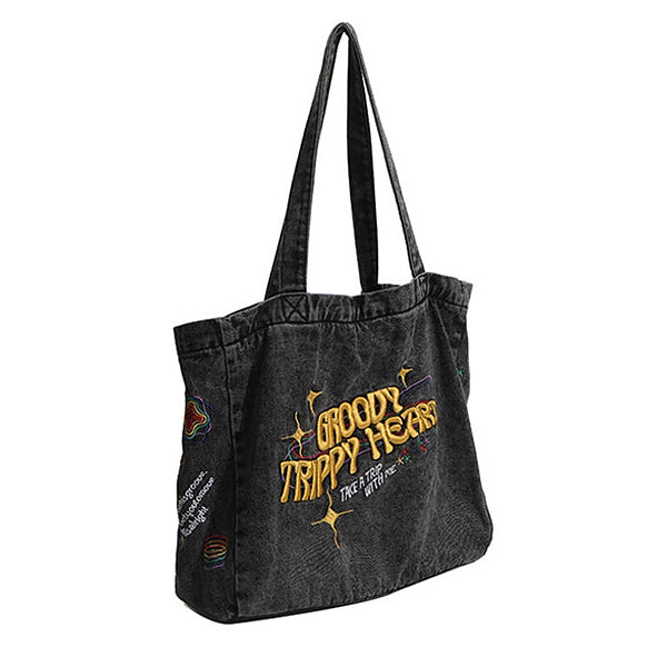 groovy trippy heart denim bag boogzel apparel