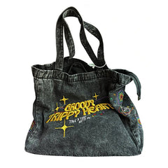 groovy trippy heart denim bag boogzel apparel