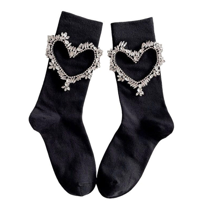 heart rhinestone socks boogzel apparel
