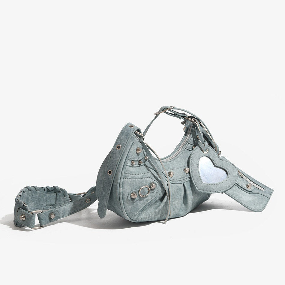 Y2K Aesthetic mini shoulder bag adorned with heart-shaped details and metal studs - boogzel clothing