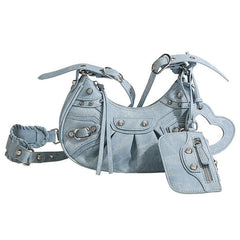 Y2K Aesthetic mini shoulder bag adorned with heart-shaped details and metal studs - boogzel clothing