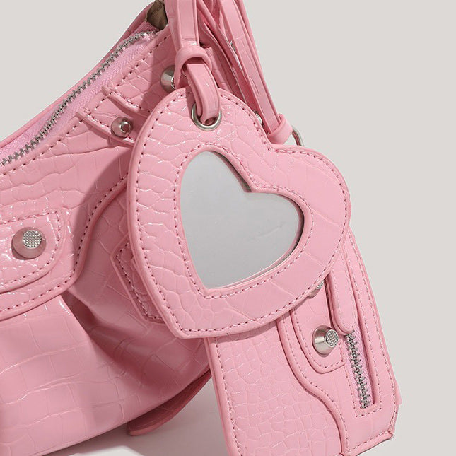 Y2K Aesthetic mini shoulder bag adorned with heart-shaped details and metal studs - boogzel clothing