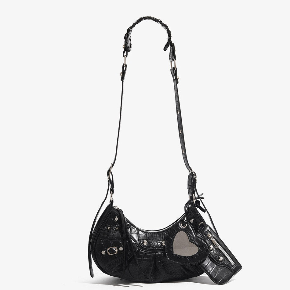Y2K Aesthetic mini shoulder bag adorned with heart-shaped details and metal studs - boogzel clothing