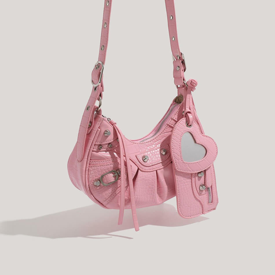 Y2K Aesthetic mini shoulder bag adorned with heart-shaped details and metal studs - boogzel clothing