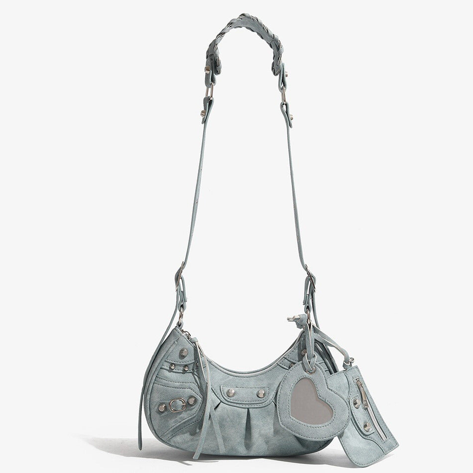 Y2K Aesthetic mini shoulder bag adorned with heart-shaped details and metal studs - boogzel clothing