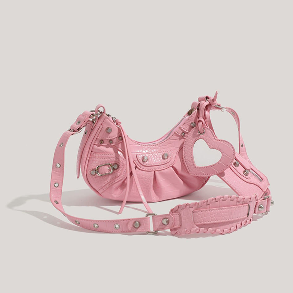 Y2K Aesthetic mini shoulder bag adorned with heart-shaped details and metal studs - boogzel clothing