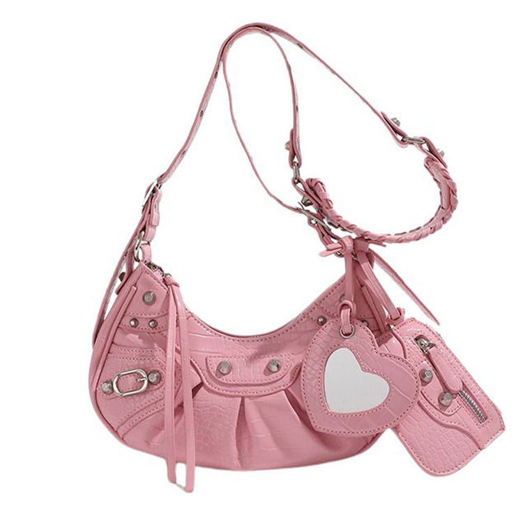 Y2K Aesthetic mini shoulder bag adorned with heart-shaped details and metal studs - boogzel clothing