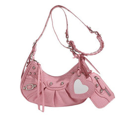 Y2K Aesthetic mini shoulder bag adorned with heart-shaped details and metal studs - boogzel clothing