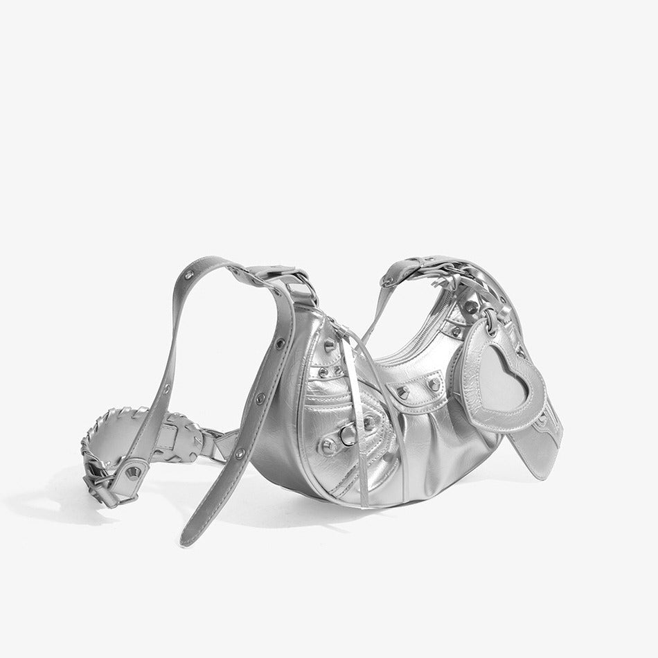 Y2K Aesthetic mini shoulder bag adorned with heart-shaped details and metal studs - boogzel clothing