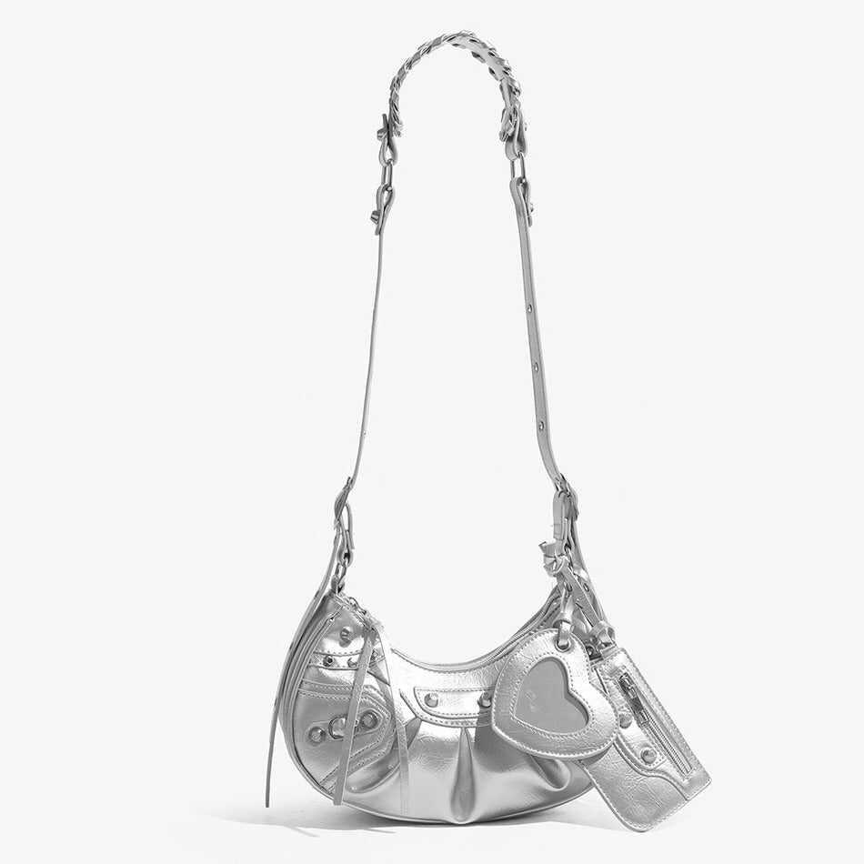 Y2K Aesthetic mini shoulder bag adorned with heart-shaped details and metal studs - boogzel clothing