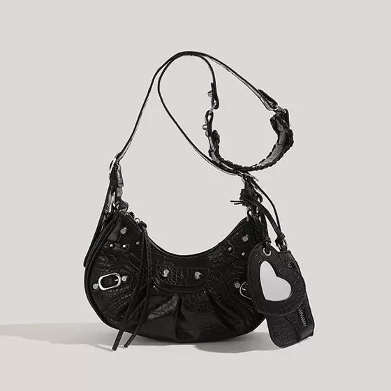 Y2K Aesthetic mini shoulder bag adorned with heart-shaped details and metal studs - boogzel clothing