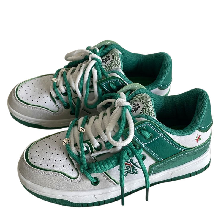 Hieroglyph Embroidery Green Aesthetic Sneakers